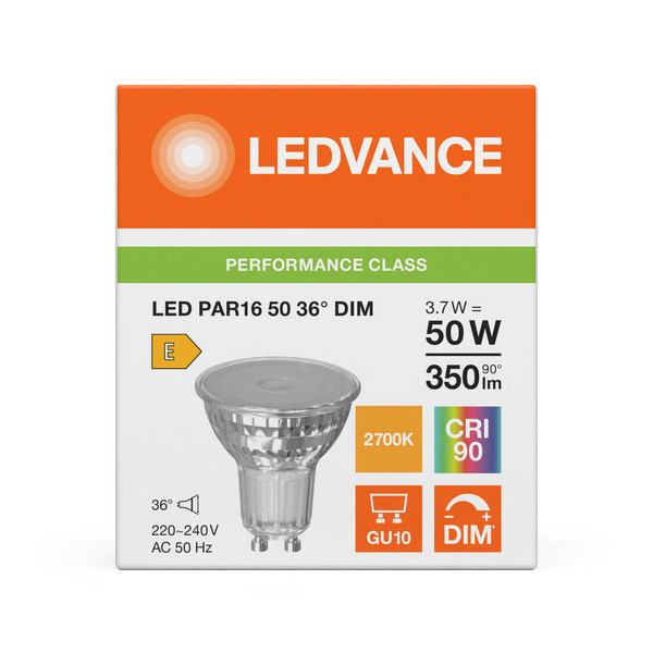 LEDVANCE LED Spot GU10 PAR16 36° Dimmbar P 3.7W 350lm Warmweiss 2700K Ra>90 wie 50W 4099854457524