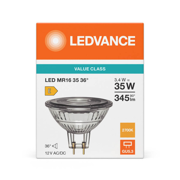 LEDVANCE LED Spot GU5.3 MR16 36° P 3.4W 345lm Warmweiss 2700K wie 35W 4099854457845
