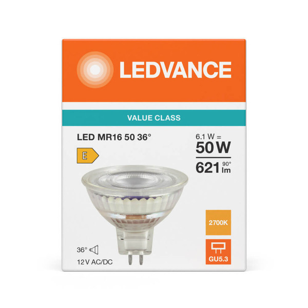LEDVANCE LED Spot GU5.3 MR16 36° P 6.1W 621lm Warmweiss 2700K wie 50W 4099854457883