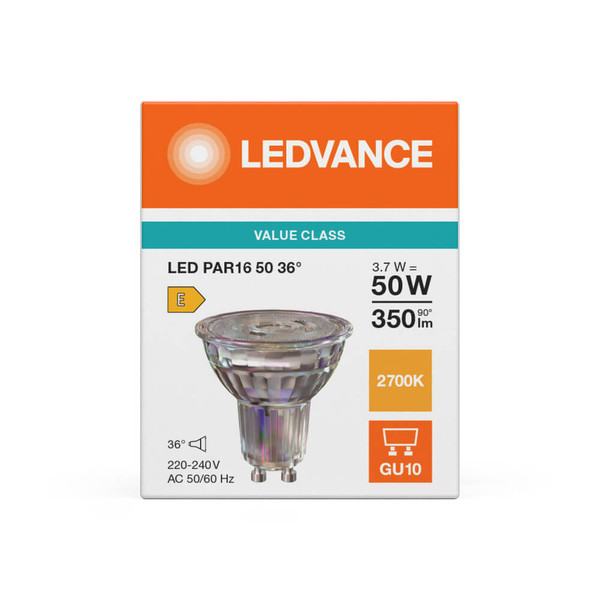 LEDVANCE LED Spot GU10 PAR16 36° P 3.7W 350lm Warmweiss 2700K wie 50W 4099854458026