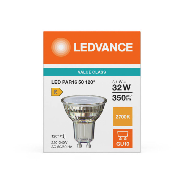 LEDVANCE LED Spot GU10 PAR16 120° P 3.1W 350lm Warmweiss 2700K wie 32W 4099854458088