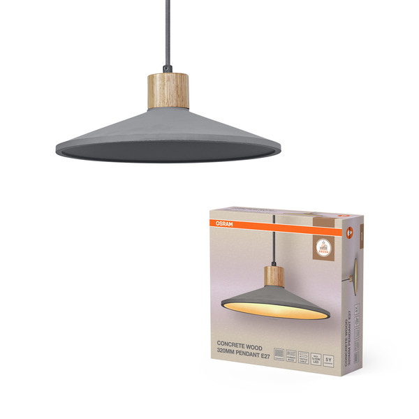OSRAM Pendelleuchte Decor Concrete Wood Pendant 320 mm E27 Dark Gray 4099854459269