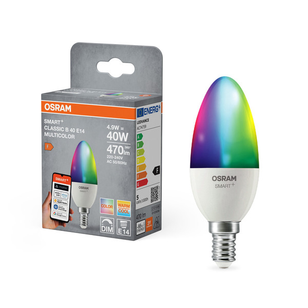 OSRAM LED Leuchtmittel SMART+ MATTER CLASSIC shapes Multicolor  4.9W 827...865 Multicolor E14 SINGLE PACK Dimmbar RGBTW 4099854461330