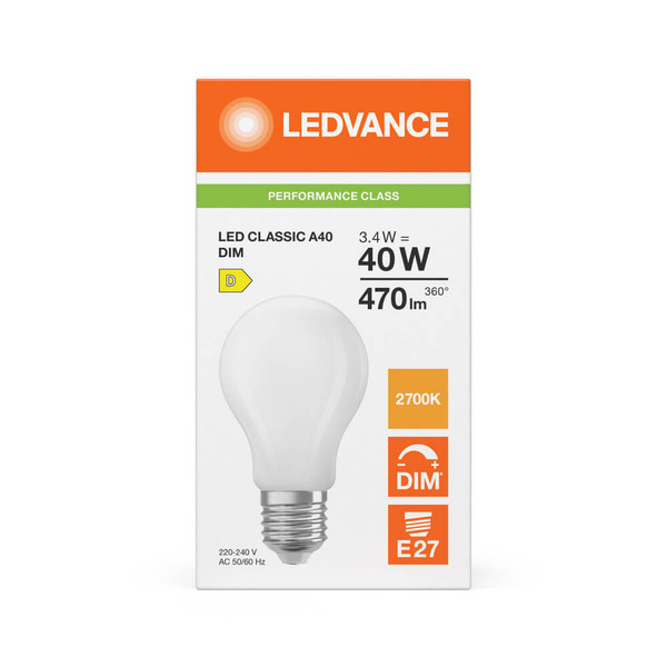LEDVANCE LED Lampe E27 Classic Filament Dimmbar P matt A40 3.4W 470lm Warmweiss 2700K wie 40W 4099854463693