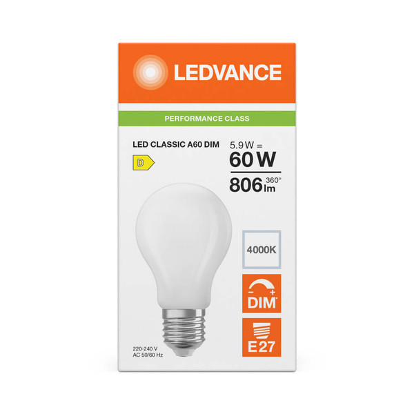 LEDVANCE LED Lampe E27 Classic Filament Dimmbar P matt A60 5.9W 806lm Neutralweiss 4000K wie 60W 4099854463778