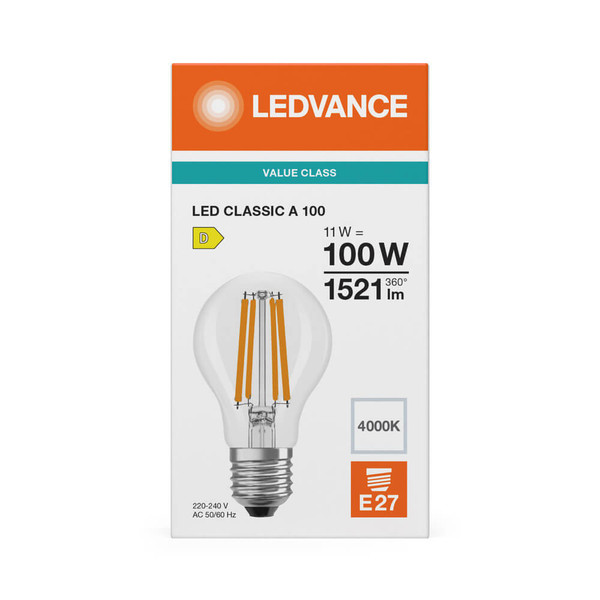 LEDVANCE LED Lampe E27 Classic Filament P A100 11W 1521lm Neutralweiss 4000K wie 100W 4099854465734