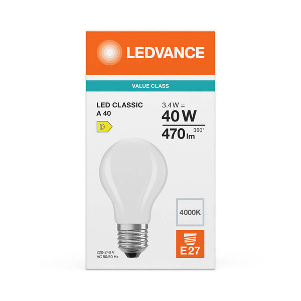 LEDVANCE LED Lampe E27 Classic Filament P matt A40 3.4W 470lm Neutralweiss 4000K wie 40W 4099854465871
