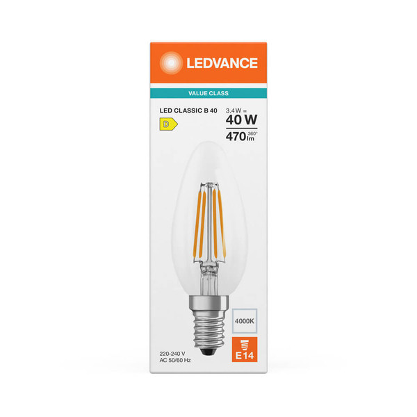 LEDVANCE LED Kerze E14 Classic Filament P B40 3.4W 470lm Neutralweiss 4000K wie 40W 4099854466403