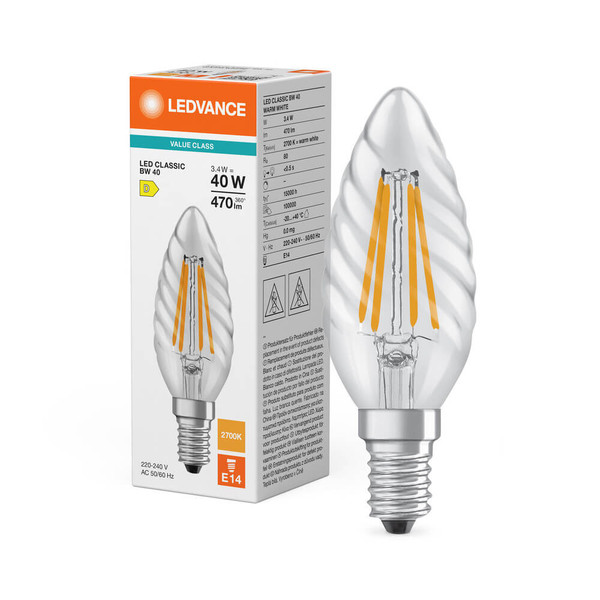 LEDVANCE LED Lampe E14 Classic BW Filament P BW40 3.4W 470lm Warmweiss 2700K wie 40W 4099854466663