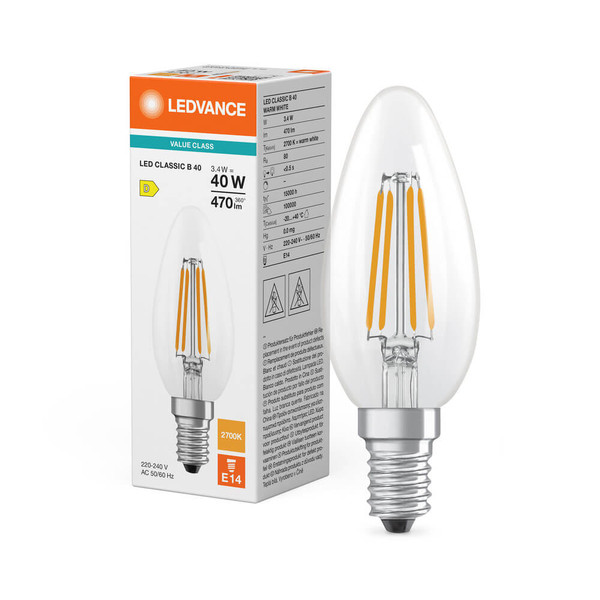 LEDVANCE LED Kerze E14 Classic Filament P B40 3.4W 470lm Warmweiss 2700K wie 40W 4099854466946