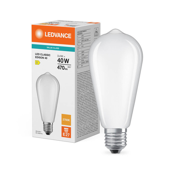 LEDVANCE LED Lampe E27 Classic Edison Filament P matt ST64 3.4W 470lm Warmweiss 2700K wie 40W 4099854467301