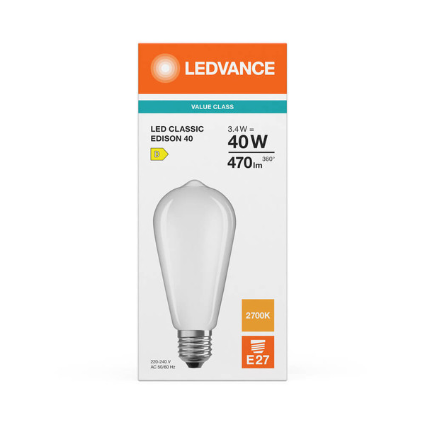 LEDVANCE LED Lampe E27 Classic Edison Filament P matt ST64 3.4W 470lm Warmweiss 2700K wie 40W 4099854467301