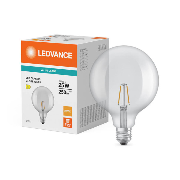 LEDVANCE LED Lampe E27 Classic Globe Filament P G125 1.8W 250lm Warmweiss 2700K wie 25W 4099854467622