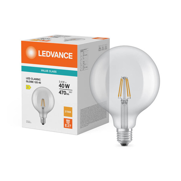 LEDVANCE LED Lampe E27 Classic Globe Filament P G125 3.4W 470lm Warmweiss 2700K wie 40W 4099854467660