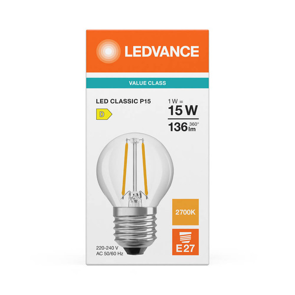 LEDVANCE LED Lampe E27 Classic Filament P P15 1W 136lm Warmweiss 2700K wie 15W 4099854467837