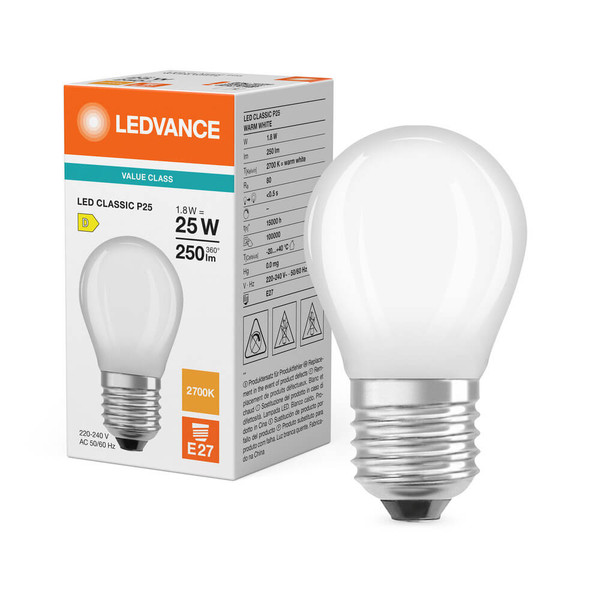 LEDVANCE LED Lampe E27 Classic Filament P matt P25 1.8W 250lm Warmweiss 2700K wie 25W 4099854467950