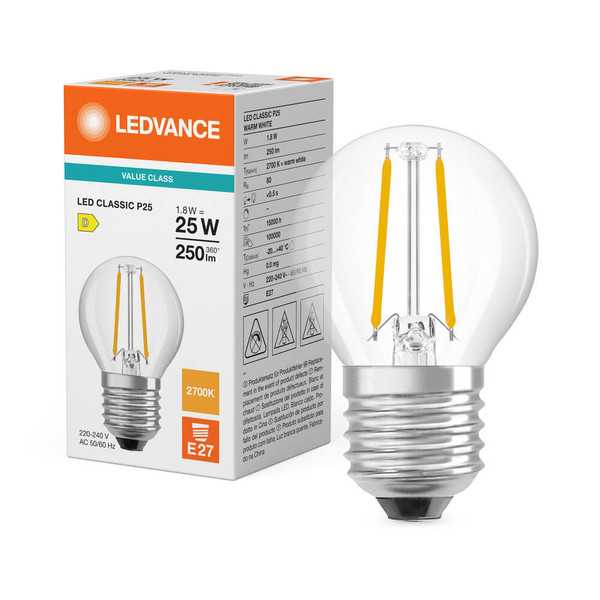 LEDVANCE LED Lampe E27 Classic Filament P P25 1.8W 250lm Warmweiss 2700K wie 25W 4099854468056