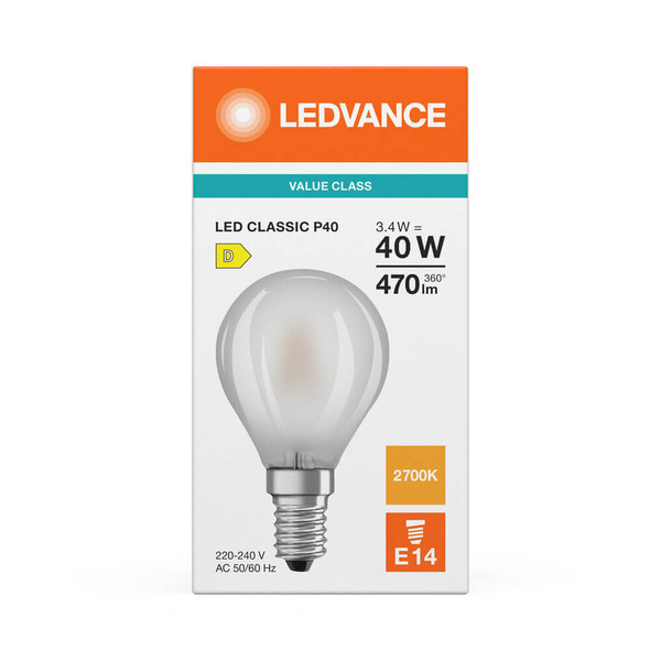 LEDVANCE LED Lampe E14 Classic Filament P matt P40 3.4W 470lm Warmweiss 2700K wie 40W 4099854468377