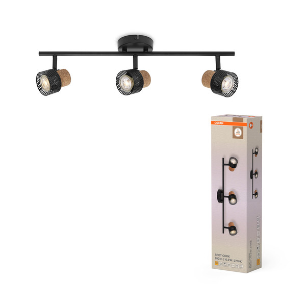 OSRAM LED Deckenleuchte DECOR SPOT CORK BLACK 3x3.4W 927 DIM Dimmbar Warm weiß 4099854470677