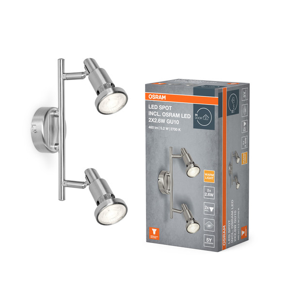 OSRAM LED Spotleuchte LED SPOT BRUSHED SILVER GU10 2 x 2.6W 2700K Warm weiß 4099854473401