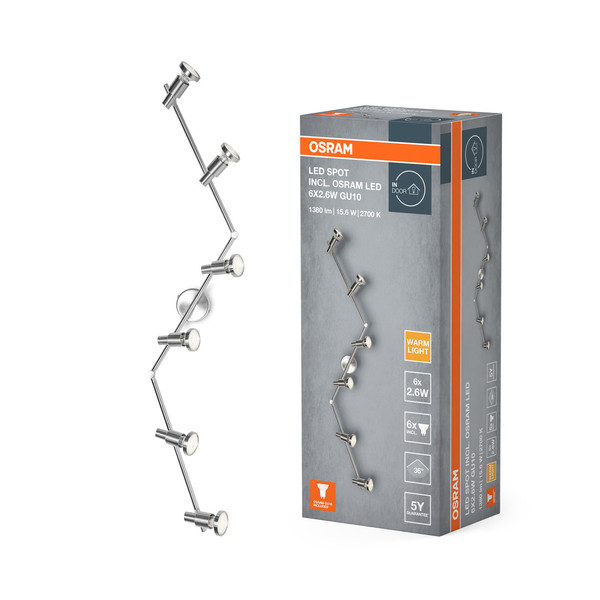 OSRAM LED Spotleuchte LED SPOT BRUSHED SILVER GU10 6 x 2.6W 2700K Warm weiß 4099854473746