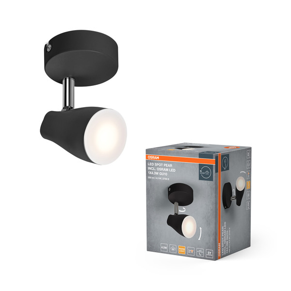 OSRAM LED Spotleuchte LED SPOT PEAR BLACK 1 x 4.3W 2700K GU10 Warm weiß 4099854473920