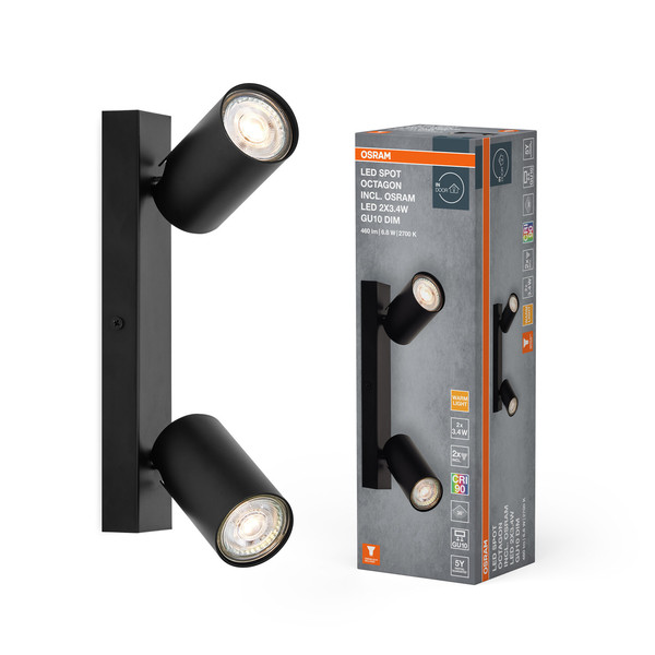OSRAM LED Deckenleuchte LED SPOT OCTAGON BLACK 2x3.4W 927 DIM Dimmbar Warm weiß 4099854474026