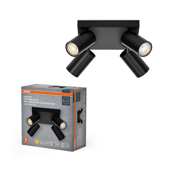 OSRAM LED Deckenleuchte LED SPOT OCTAGON BLACK Plate 4x3.4W 927 DIM Dimmbar Warm weiß 4099854474064