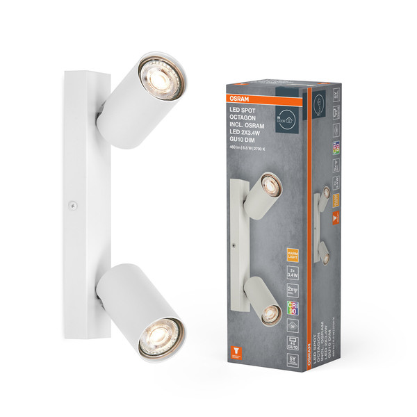 OSRAM LED Deckenleuchte LED SPOT OCTAGON WHITE 2x3.4W 927 DIM Dimmbar Warm weiß 4099854474132