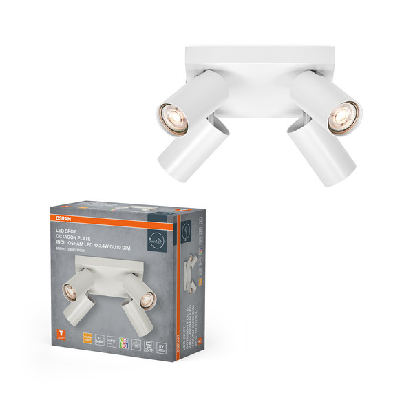 OSRAM LED Deckenleuchte LED SPOT OCTAGON WHITE Plate 4x3.4W 927 DIM Warm weiß 4099854474187