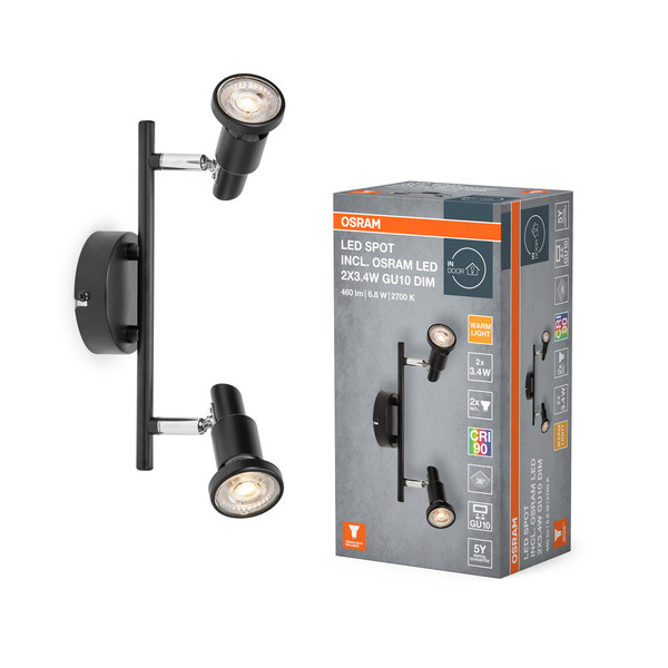 OSRAM LED Deckenleuchte LED SPOT BLACK 2 X 3.4W 927 DIM Dimmbar Warm weiß 4099854474378