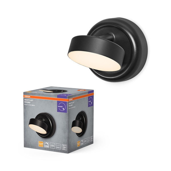 OSRAM LED Wandleuchte NIGHTLUX ROUND 830 DIM USB Black Dimmbar Warm weiß 4099854478826
