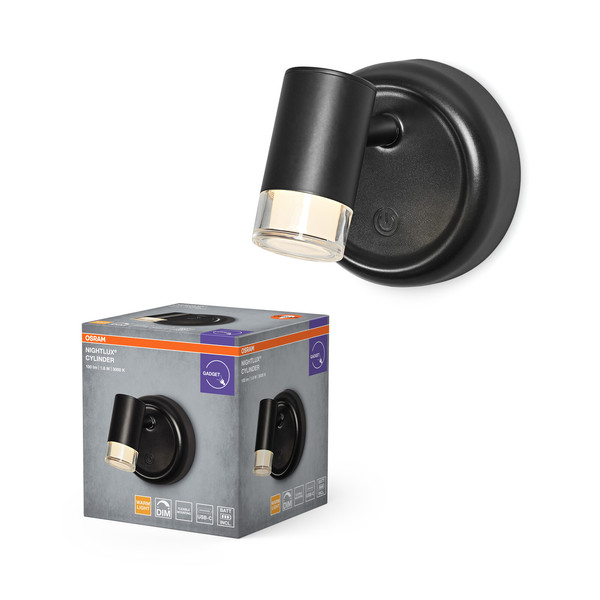 OSRAM LED Wandleuchte NIGHTLUX CYLINDER 830 DIM USB Black Dimmbar Warm weiß 4099854478918