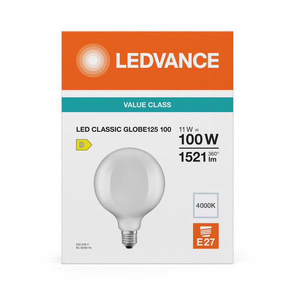 LEDVANCE LED Lampe E27 Classic Globe Filament V matt G125 11W 1521lm Neutralweiss 4000K wie 100W 4099854482069