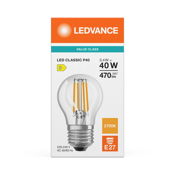 LEDVANCE LED Lampe E27 Classic Filament V P40 4W 470lm Warmweiss 2700K wie 40W 4099854482441