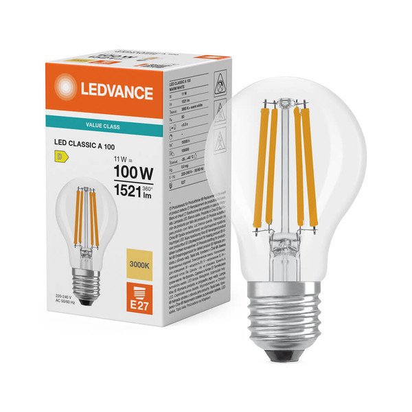 LEDVANCE LED Lampe E27 Classic Filament V A100 11W 1521lm Warmweiss 3000K wie 100W 4099854482564