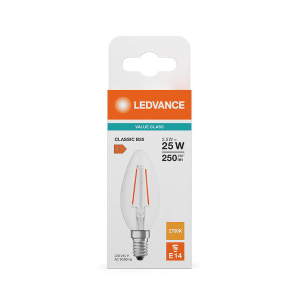 LEDVANCE LED Kerze E14 Classic Filament B25 2.5W 250lm Warmweiss 2700K wie 25W 4099854482724