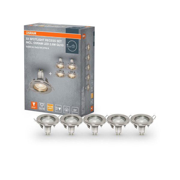 OSRAM LED Spotleuchte LED SPOT SET RECESS GU10 5x2.6W GU10 Brushed Nickel Warm weiß 4099854482762