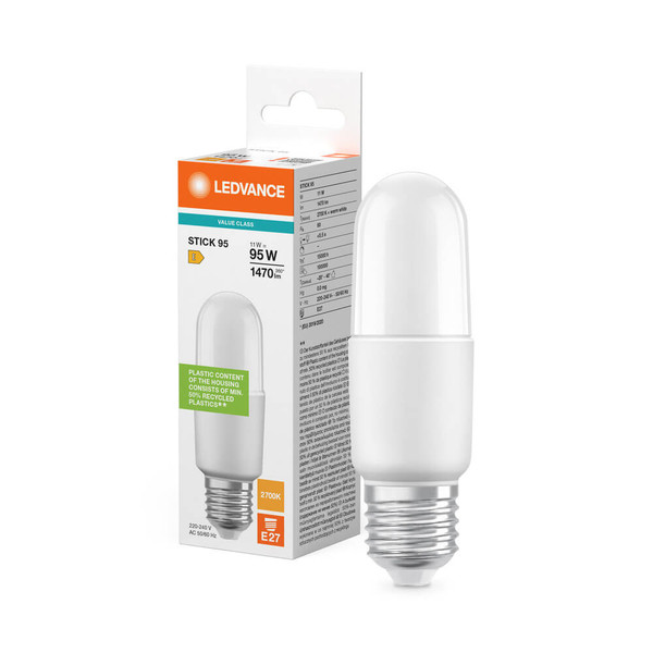 LEDVANCE LED Lampe Stabform E27 Stick matt 11W 1470lm Warmweiss 2700K wie 95W 4099854483837