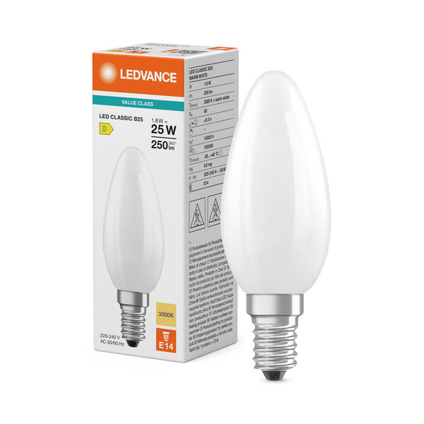 LEDVANCE LED Kerze E14 Classic Filament V matt B25 2.5W 250lm Warmweiss 3000K wie 25W 4099854484155