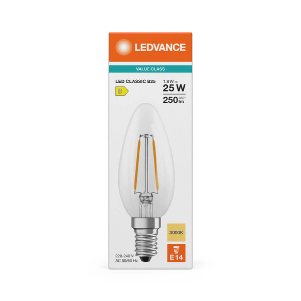LEDVANCE LED Kerze E14 Classic Filament V B25 2.5W 250lm Warmweiss 3000K wie 25W 4099854484179
