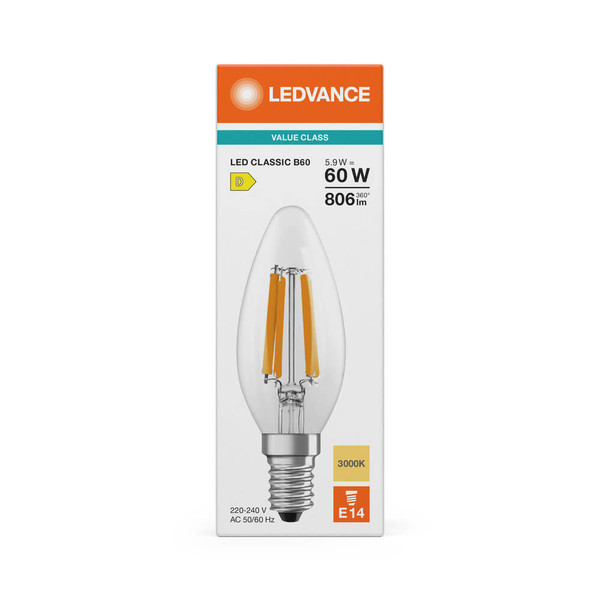 LEDVANCE LED Kerze E14 Classic Filament V B60 5.9W 806lm Warmweiss 3000K wie 60W 4099854484216