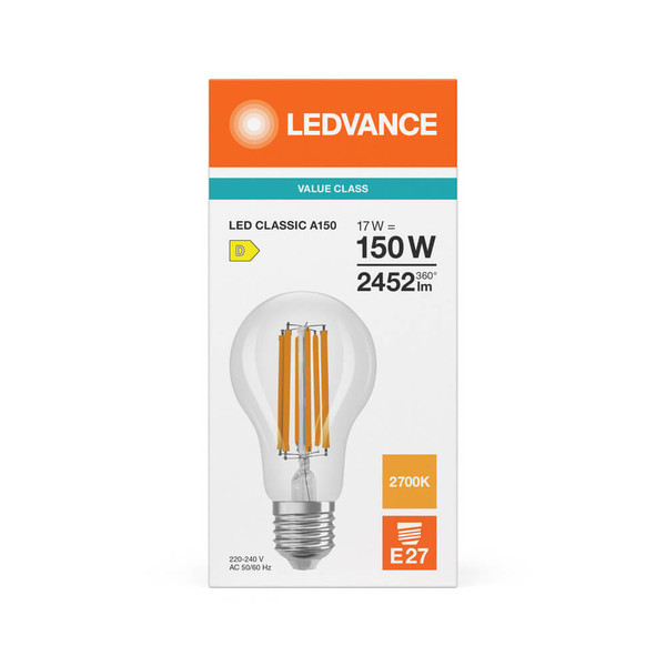 LEDVANCE LED Lampe E27 Classic Filament V A150 17W 2452lm Warmweiss 2700K wie 150W 4099854484490