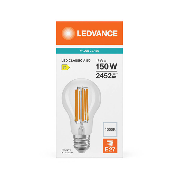 LEDVANCE LED Lampe E27 Classic Filament V A150 17W 2452lm Neutralweiss 4000K wie 150W 4099854484513
