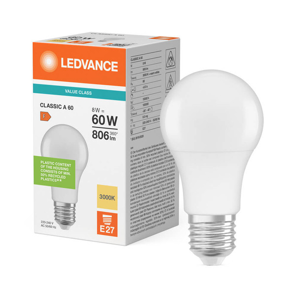 LEDVANCE LED Lampe E27 Classic P matt A60 8W 806lm Warmweiss 3000K wie 60W 4099854485534