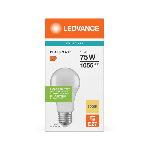LEDVANCE LED Lampe E27 Classic P matt A75 10W 1055lm Warmweiss 3000K wie 75W 4099854485558