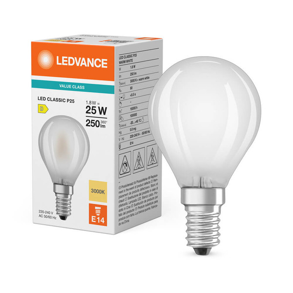 LEDVANCE LED Lampe E14 Classic Filament V matt P25 2.5W 250lm Warmweiss 3000K wie 25W 4099854485817