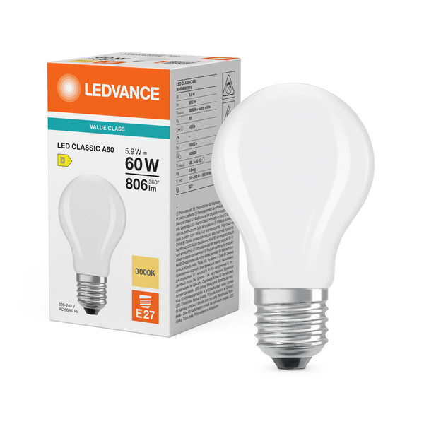 LEDVANCE LED Lampe E27 Classic Filament V matt A60 7W 806lm Warmweiss 3000K wie 60W 4099854485855