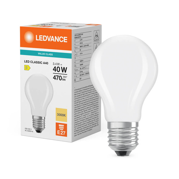LEDVANCE LED Lampe E27 Classic Filament V matt A40 4.2W 470lm Warmweiss 3000K wie 40W 4099854485879