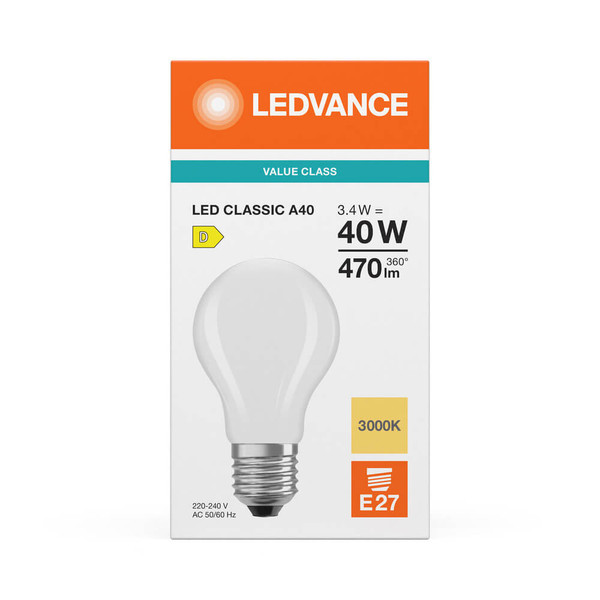 LEDVANCE LED Lampe E27 Classic Filament V matt A40 4.2W 470lm Warmweiss 3000K wie 40W 4099854485879